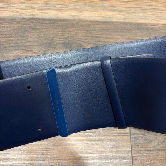 Salvatore Ferragamo Womens Wide Leather Belt Navy Oxford Blue Italy - Picture 2 of 7